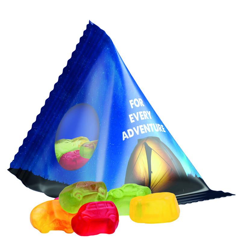 Bild Fruchtgummi Tetraeder, Folie weiß, Trolli Fruchtgummi Sterne