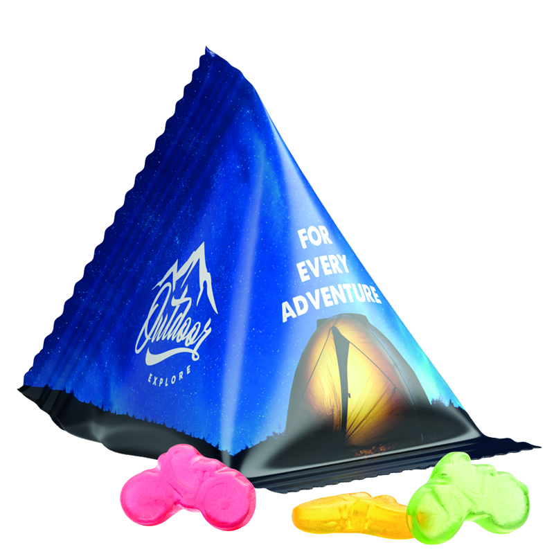 Bild Fruchtgummi Tetraeder, Folie weiß, Trolli Fruchtgummi Fahrrad