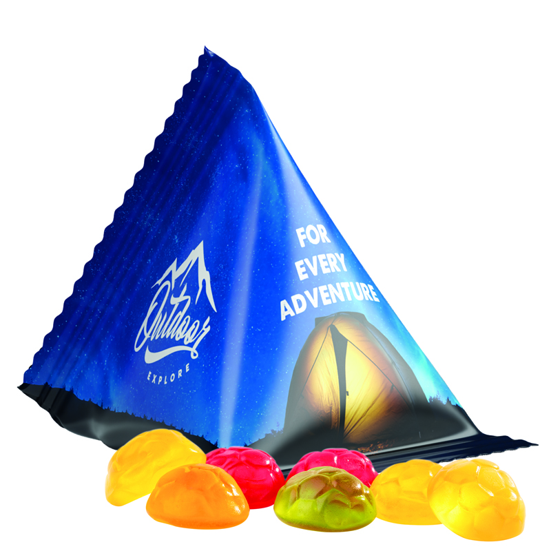 Bild Fruchtgummi Tetraeder, Folie weiß, Trolli Fruchtgummi Fußbälle