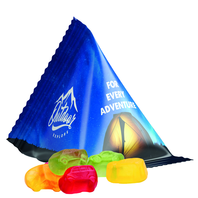 Bild Fruchtgummi Tetraeder, Folie weiß, Trolli Fruchtgummi Auto-Mischung