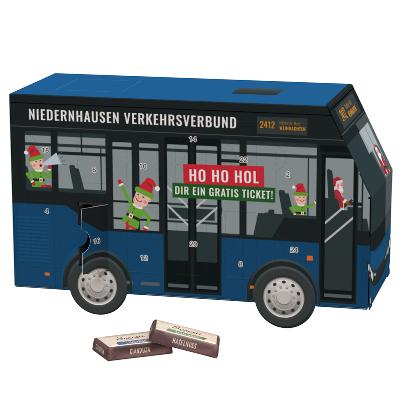 Bild Adventskalender Bus, Sarotti Schokotäfelchen
