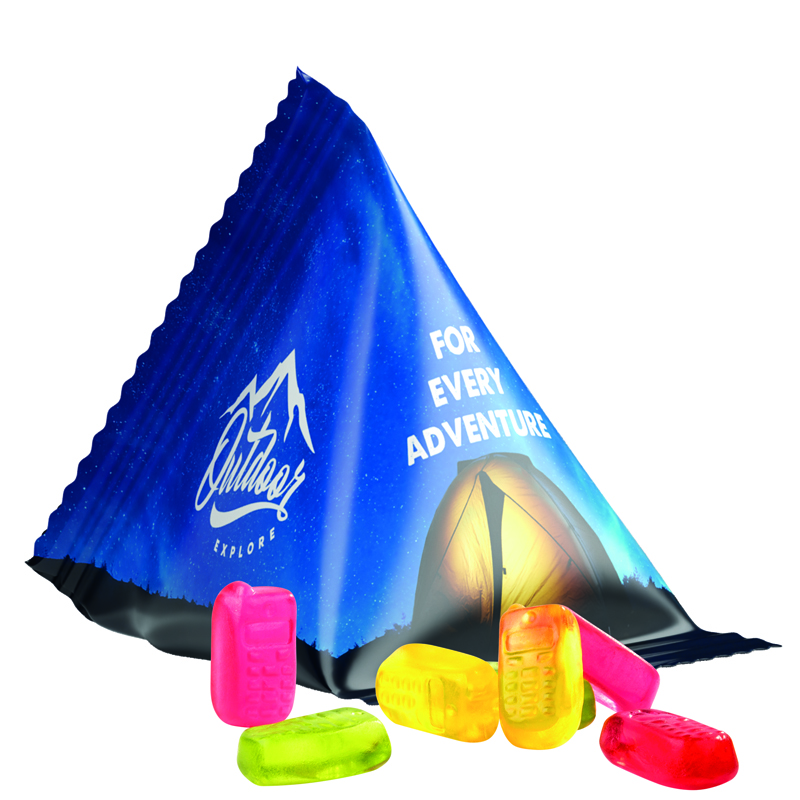 Bild Fruchtgummi Tetraeder, Folie weiß, Trolli Fruchtgummi Sterne