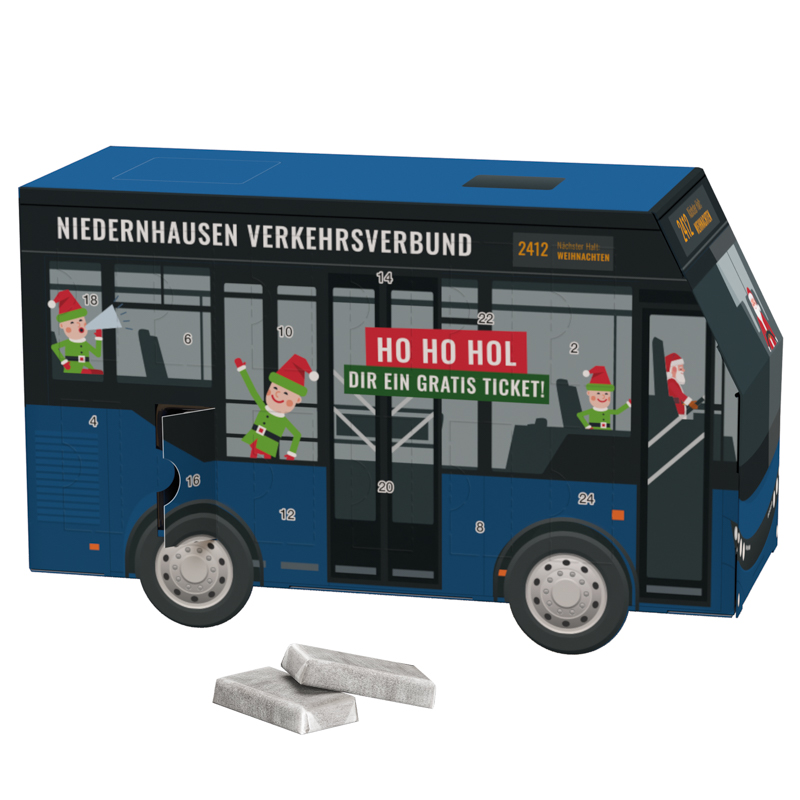 Bild Adventskalender Bus, Sarotti Schokotäfelchen