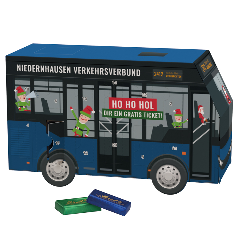 Bild Adventskalender Bus, Sarotti Schokotäfelchen