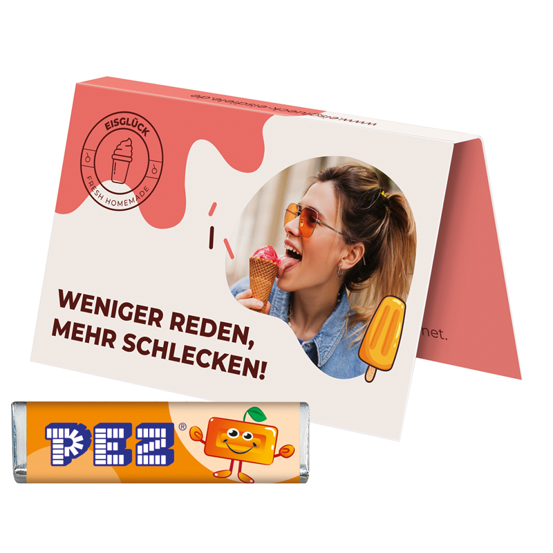 Bild Werbekarte Visitenkartenformat, PEZ Bonbonriegel Zitrone