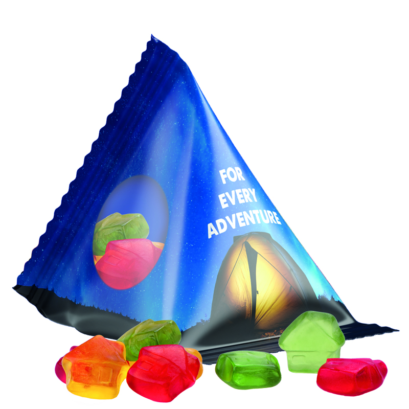 Bild Fruchtgummi Tetraeder, Folie weiß, Trolli Fruchtgummi Sterne