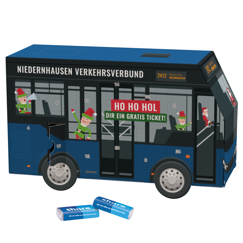 Bild Adventskalender Bus, Sarotti Schokotäfelchen