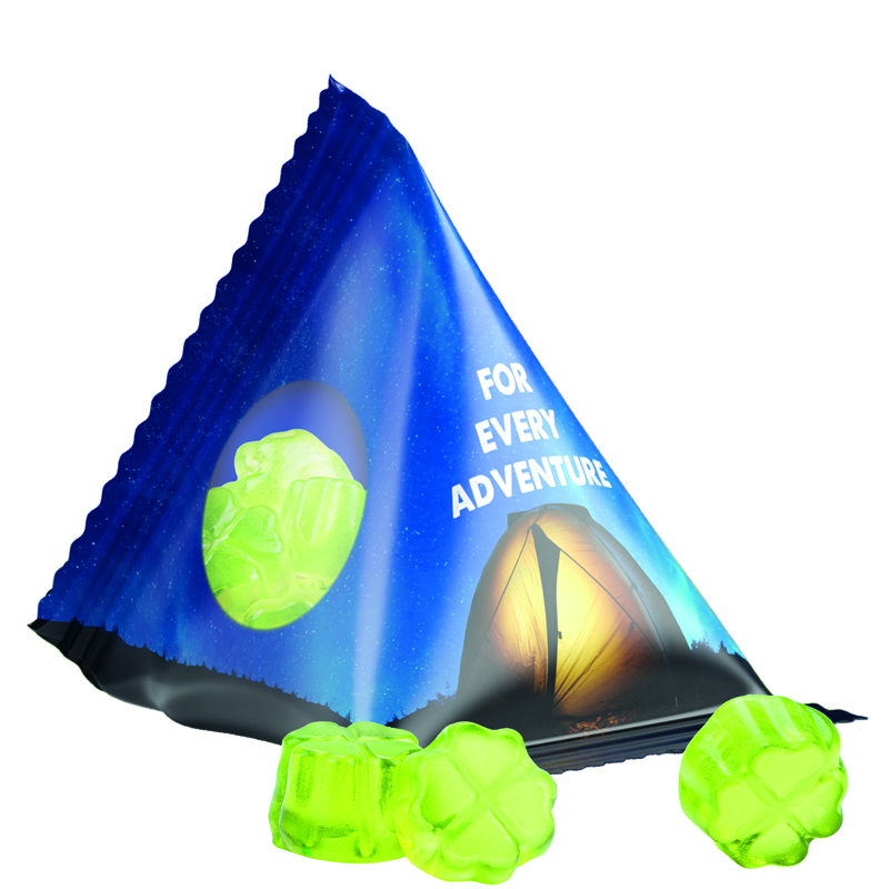 Bild Fruchtgummi Tetraeder, Folie transparent, Trolli Fruchtgummi Kleeblatt