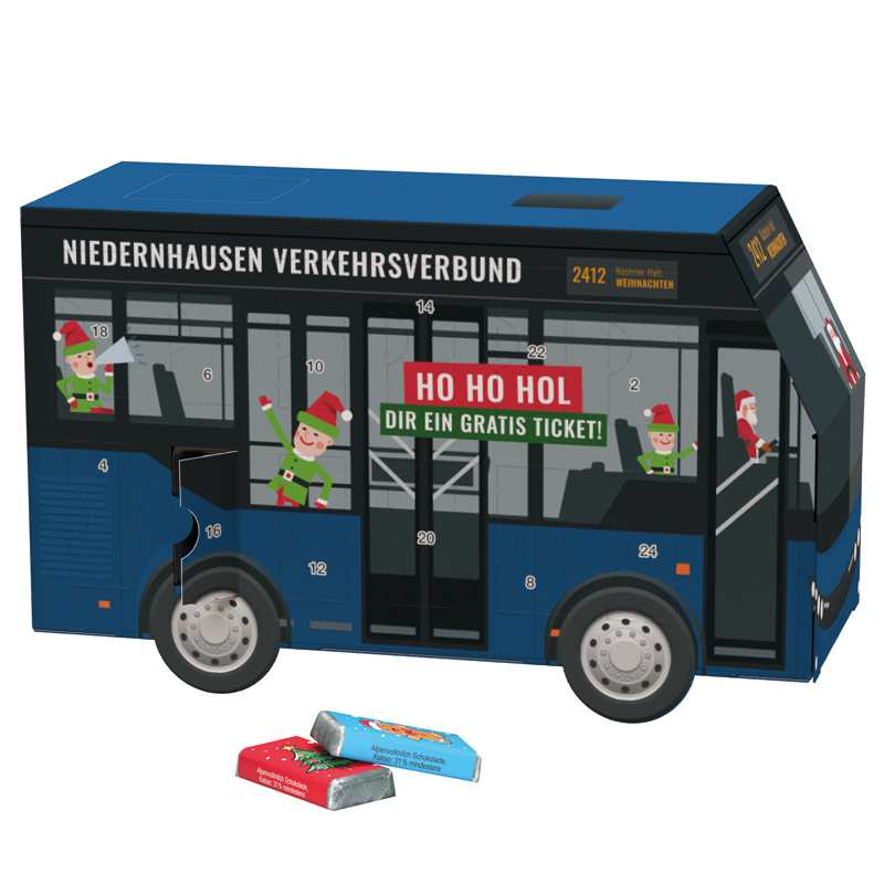 Bild Adventskalender Bus, Sarotti Schokotäfelchen