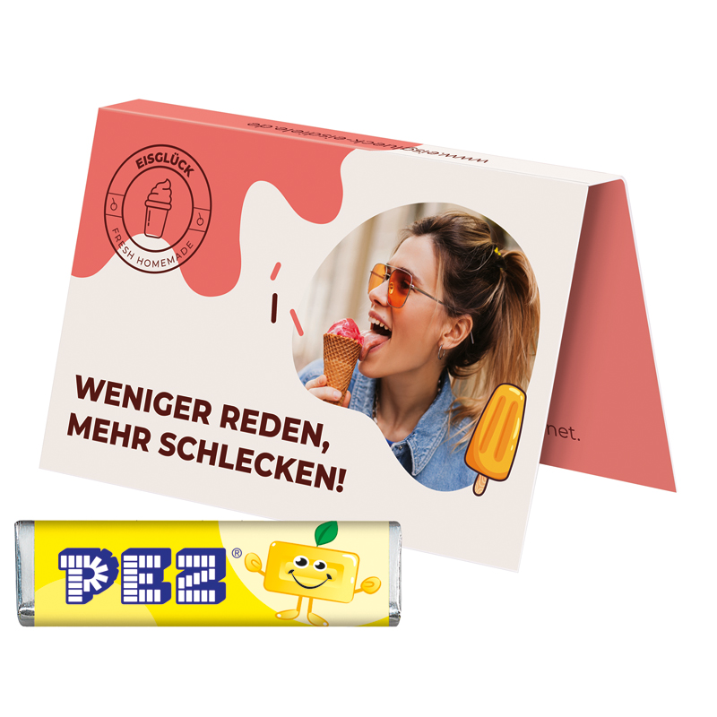 Bild Werbekarte Visitenkartenformat, PEZ Bonbonriegel Zitrone