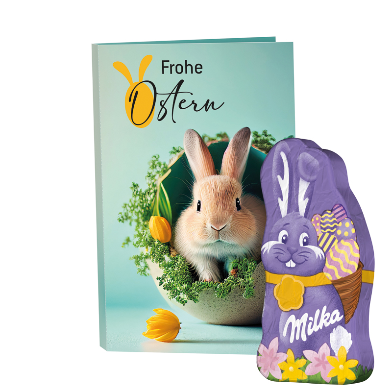 Bild Werbekarte Visitenkartenformat, Riegelein Schokoladen Mini-Osterhase