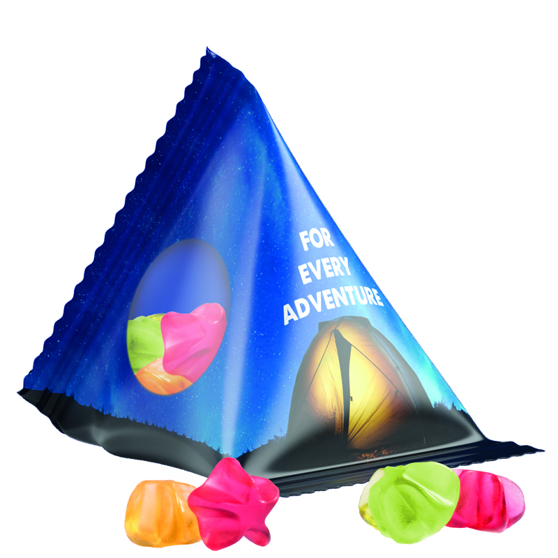 Bild Fruchtgummi Tetraeder, Folie weiß, Trolli Fruchtgummi Sterne