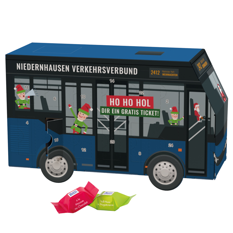 Bild Adventskalender Bus, Sarotti Schokotäfelchen