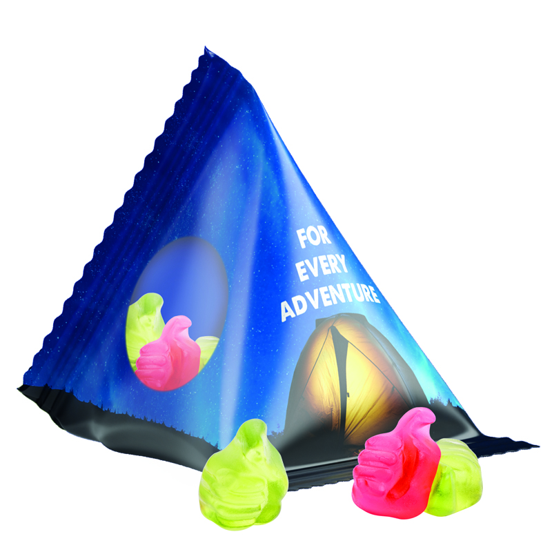 Bild Fruchtgummi Tetraeder, Folie weiß, Trolli Fruchtgummi Sterne