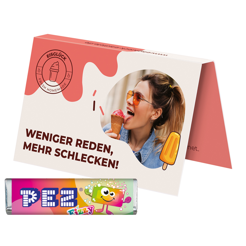 Bild Werbekarte Visitenkartenformat, PEZ Bonbonriegel Zitrone