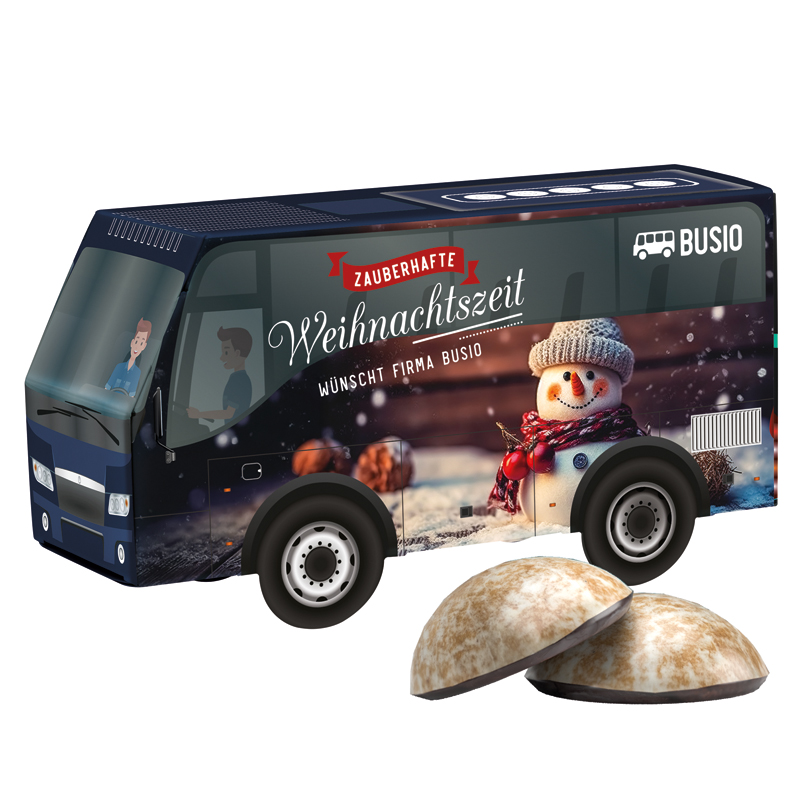 Bild 3D-Präsent Bus, Weiss 4er Lebkuchen Mini