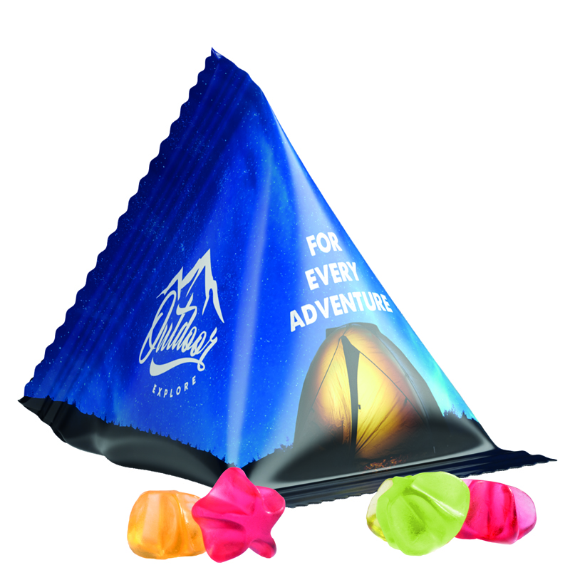 Bild Fruchtgummi Tetraeder, Folie weiß, Trolli Fruchtgummi Sterne