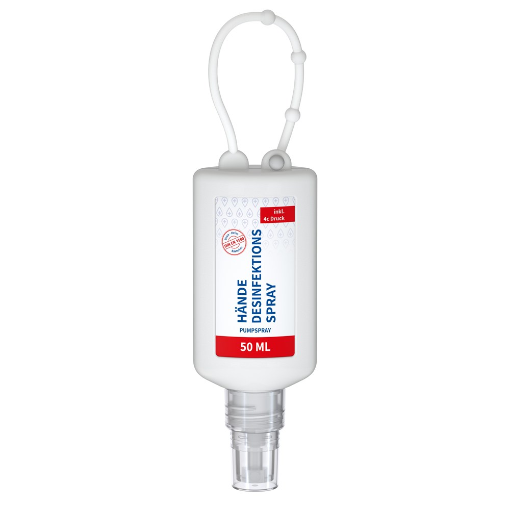 Bild Hände-Desinfektionsspray (DIN EN 1500), 50 ml Bumper rot, Body Label (R-PET)