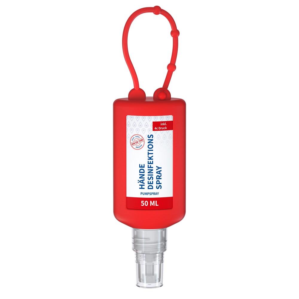 Bild Hände-Desinfektionsspray (DIN EN 1500), 50 ml Bumper rot, Body Label (R-PET)