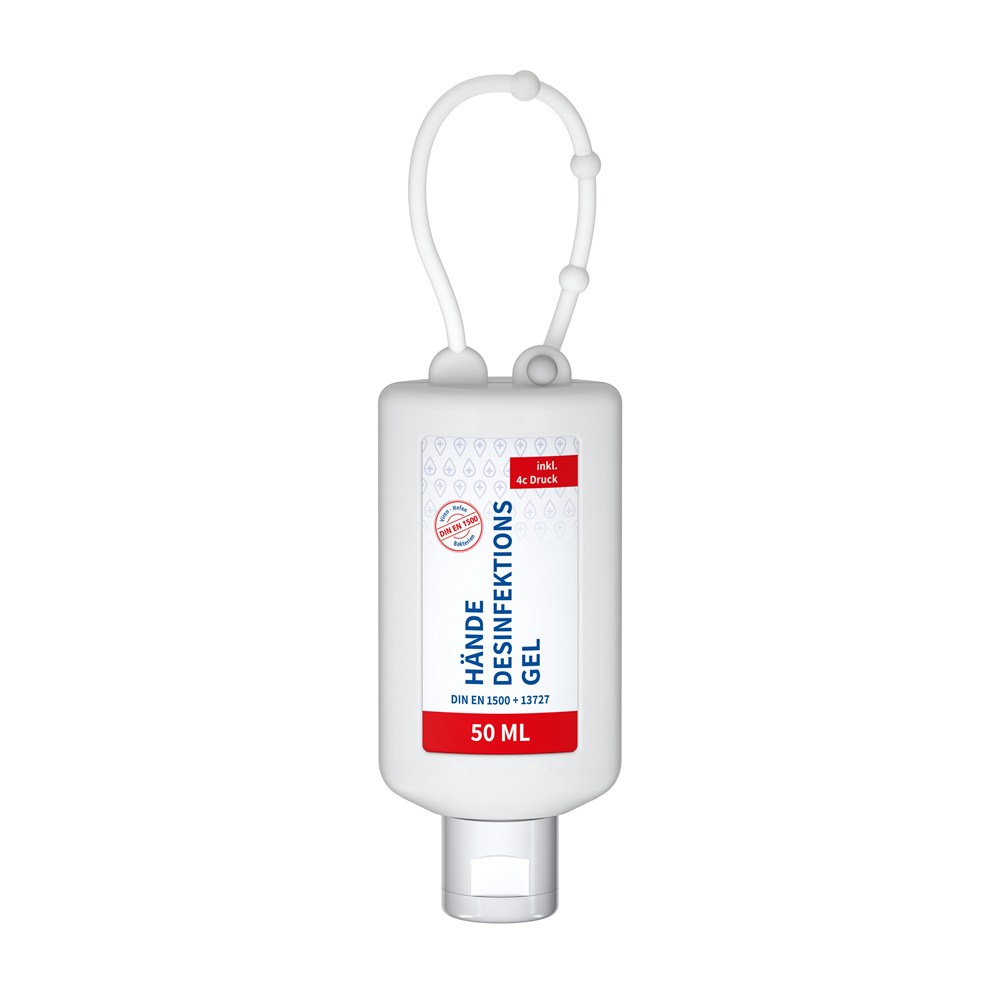 Bild Hände-Desinfektionsgel (DIN EN 1500), 50 ml Bumper rot, Body Label (R-PET)