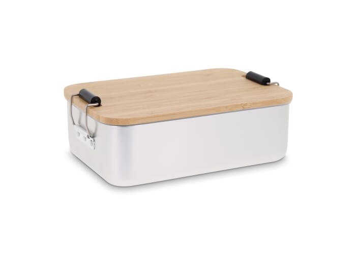 Bild Lunchbox aus Aluminium mit Bambusdeckel